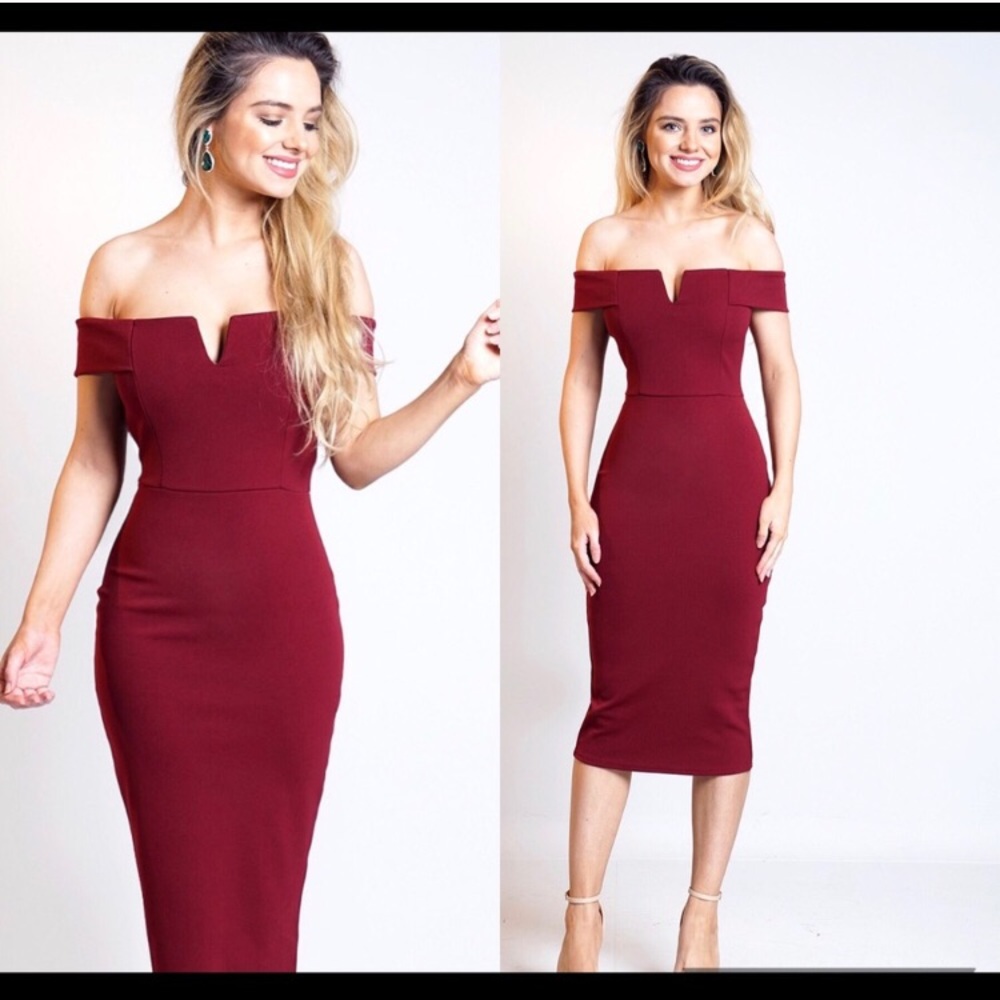 Red wine Bardot dress 3 - Picture 2 of 4
